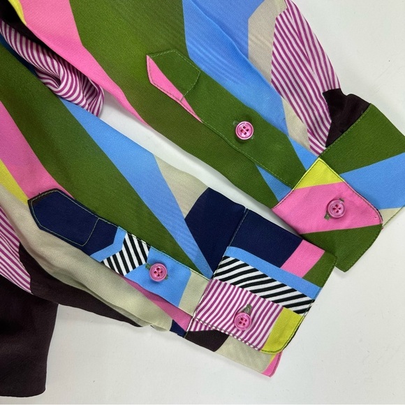 LE SUPERBE Interrupted Pattern Sunset Tower Tuck Silk Blouse Women’s Sz 0 - Picture 11 of 11